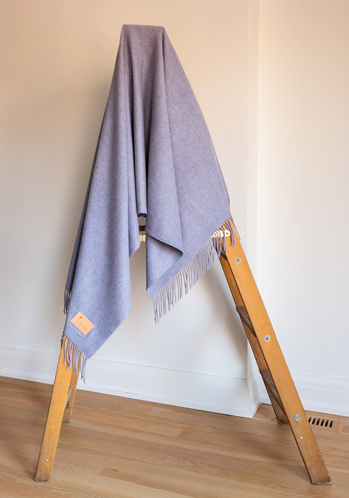 CASHMERE BLANKET WITH FRINGE, HINT OF LAVENDER