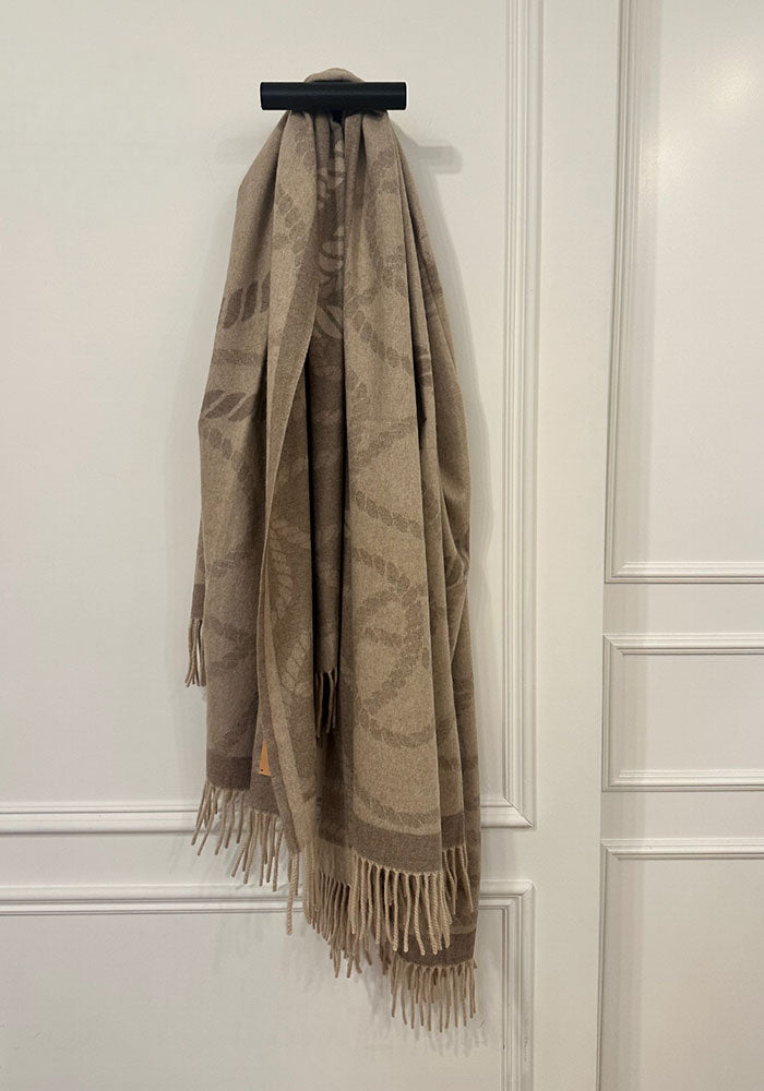 CASHMERE BLANKET WITH FRINGE, MUSHROOM ROPE