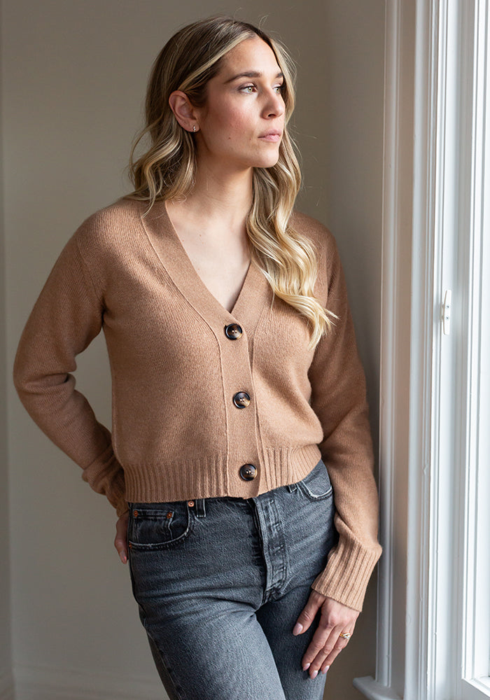 SALE - CASHMERE COCOON V-CARDI - LARGE - CAMEL