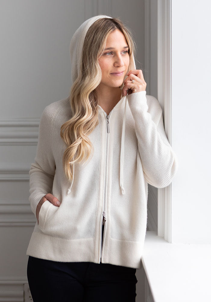 FISHERMAN RIB ZIP HOODY - OPTIC WHITE