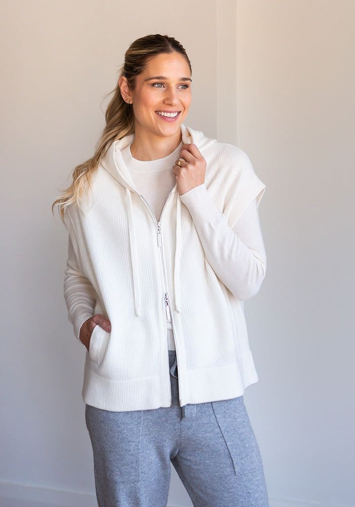 FISHERMAN RIB HOODY VEST - OPTIC WHITE