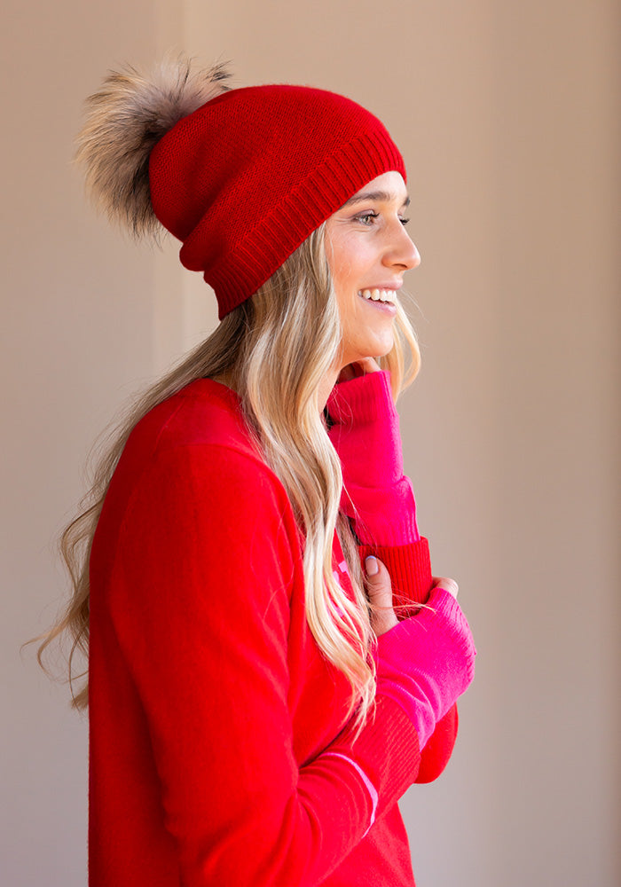 FUR POM POM CASHMERE HAT