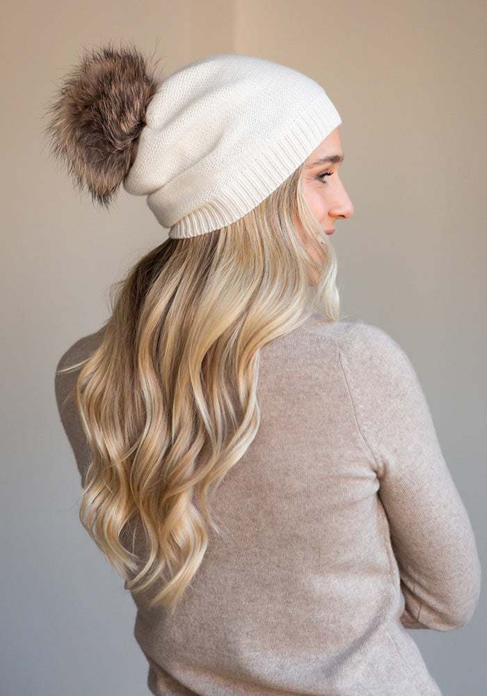 FUR POM POM CASHMERE HAT