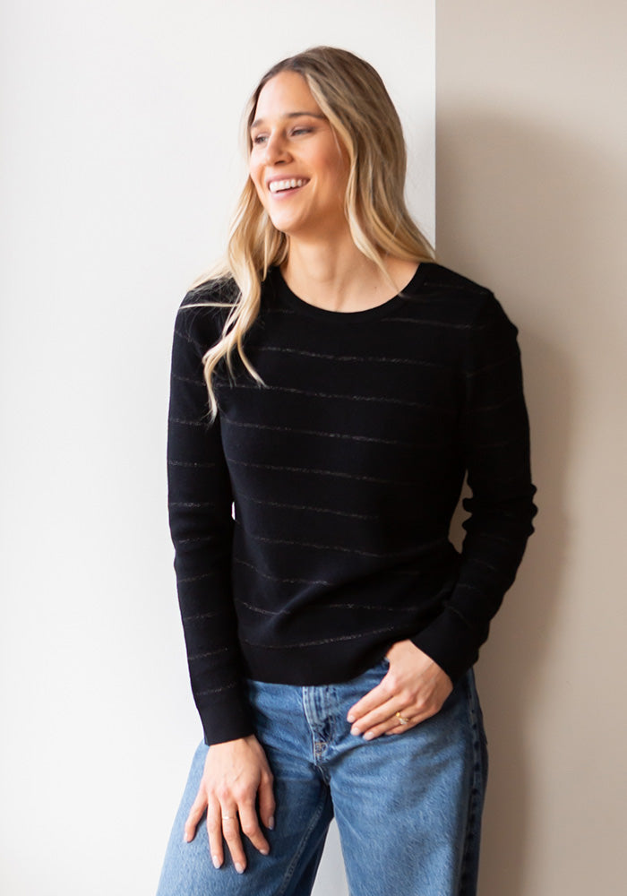 THERMAL LUREX STRIPE CREW - KINROSS - BLACK