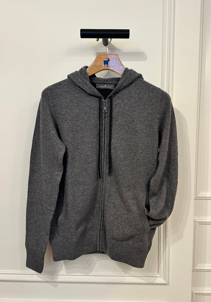MEN'S CASHMERE ZIP HOODY - MEDIUM GREY
