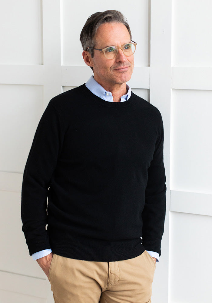 NEW MEN'S CASHMERE ROUND NECK - BLACK