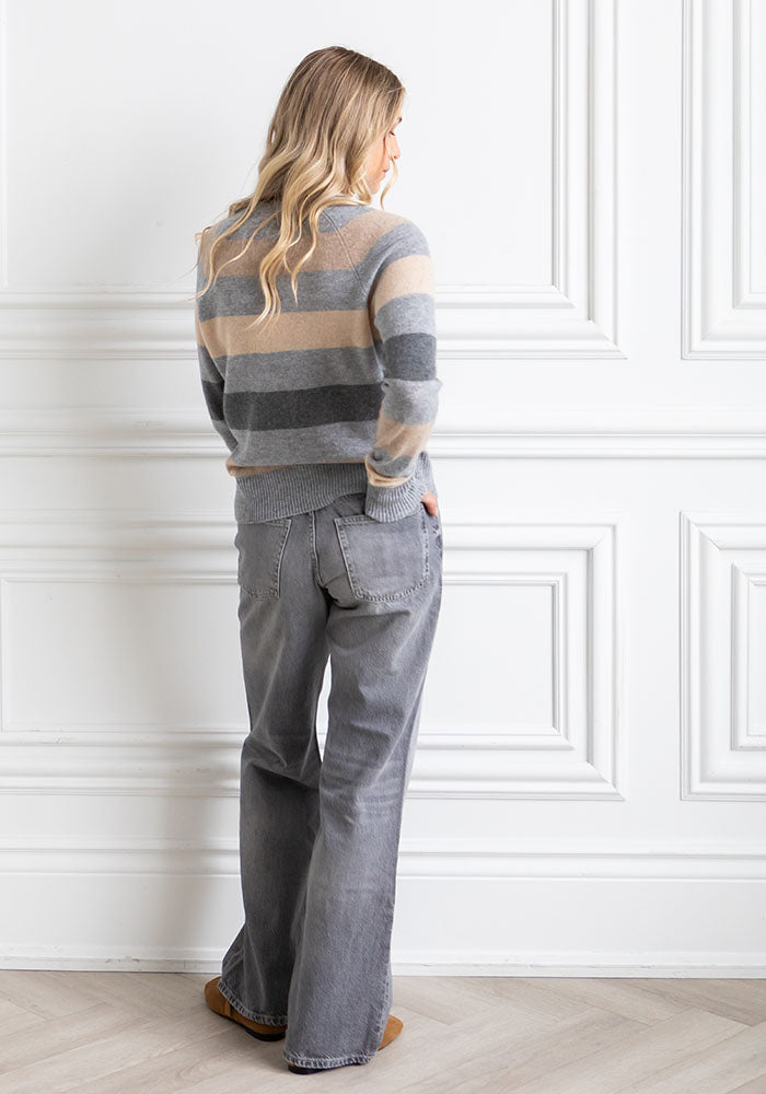 WOMEN'S STRIPED CASHMERE CREW - NEUTRAL STRIPES