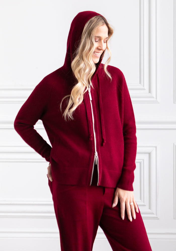 FISHERMAN RIB ZIP HOODY - OXBLOOD