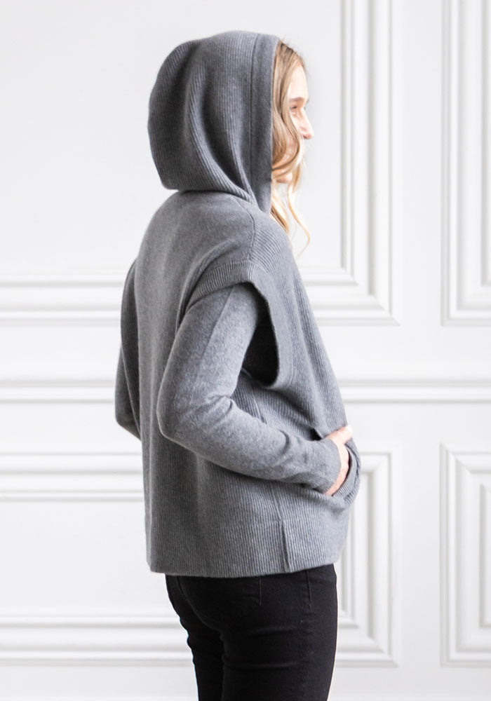 FISHERMAN RIB HOODY VEST - MEDIUM GREY
