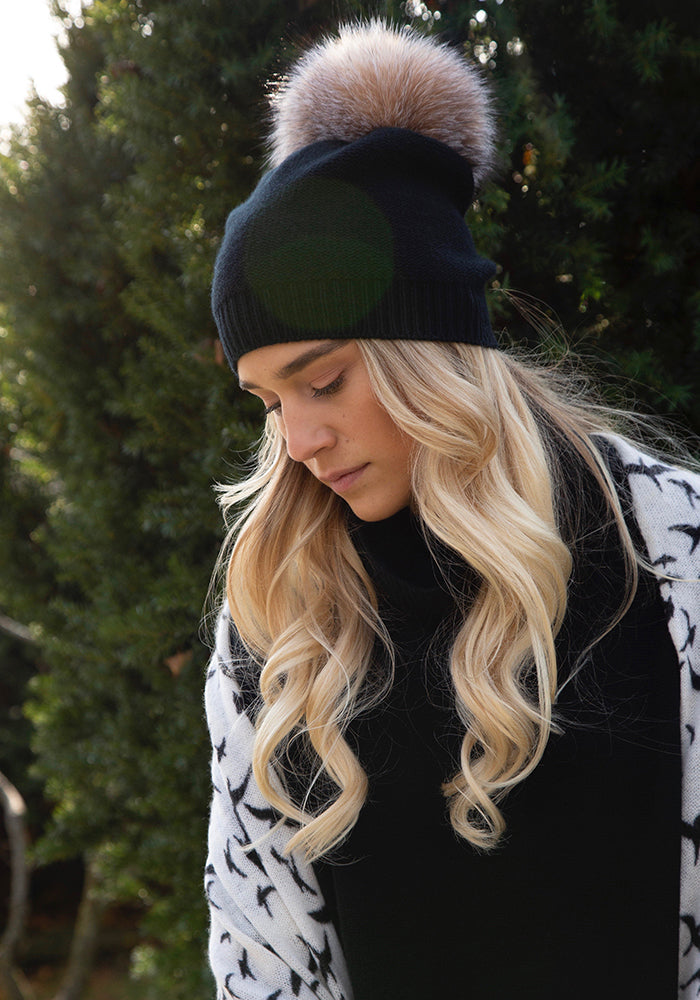 FUR POM POM CASHMERE HAT
