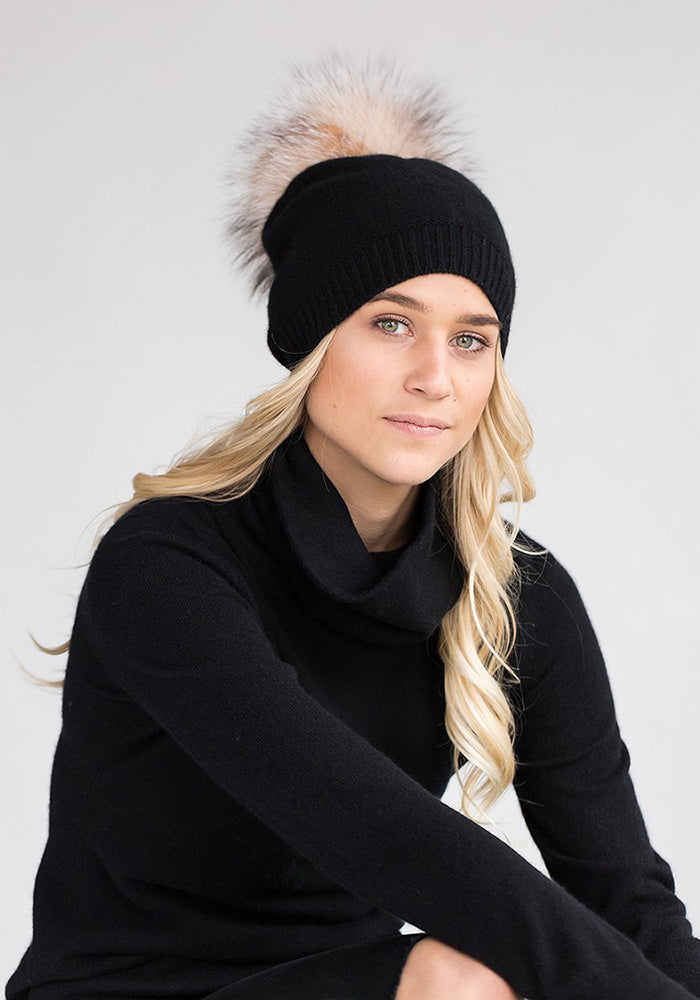 FUR POM POM CASHMERE HAT