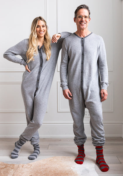 Grey Union Suit with Flap in Back, Onesie Pajamas