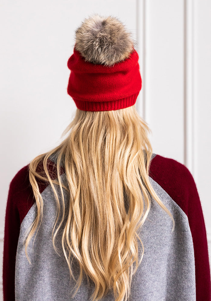 FUR POM POM CASHMERE HAT