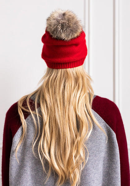 FUR POM POM CASHMERE HAT The Cashmere Shop