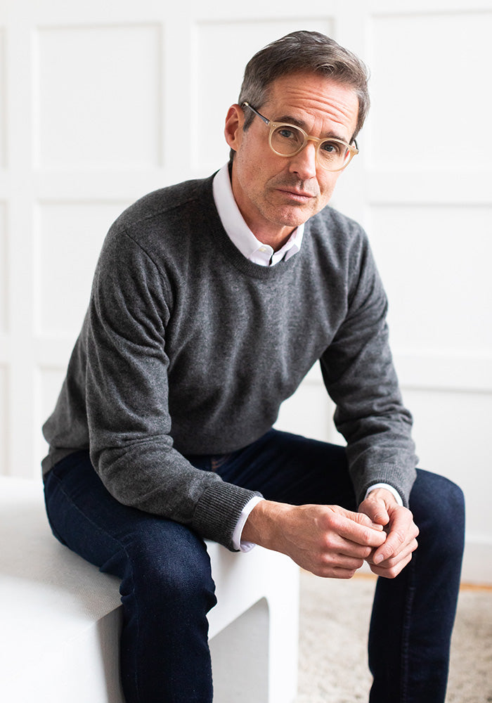 NEW MEN'S CASHMERE ROUND NECK - MEDIUM GREY