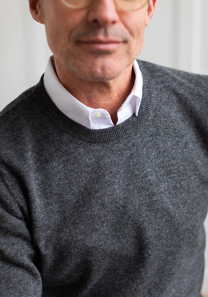 NEW MEN'S CASHMERE ROUND NECK - MEDIUM GREY