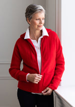 4 PLY CASHMERE FULL ZIP CARDIGAN - RED