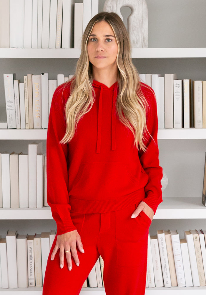 COCOON CASHMERE HOODY - RED