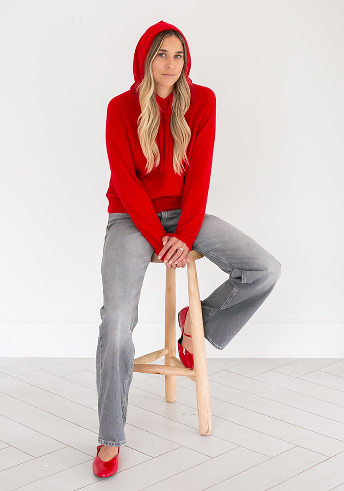 COCOON CASHMERE HOODY - RED