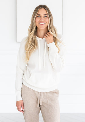 COCOON CASHMERE HOODY - WHITE