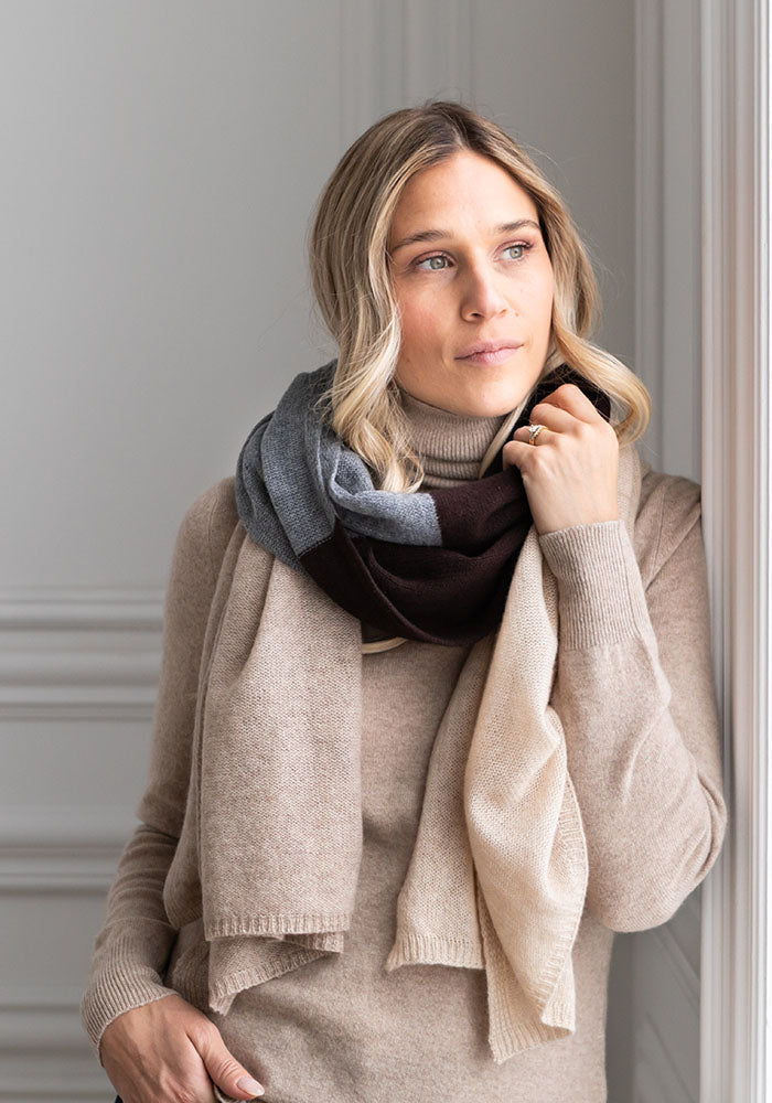 THE EVERYDAY WRAP + SCARF COLOUR BLOCK - ESPRESSO BLOCK