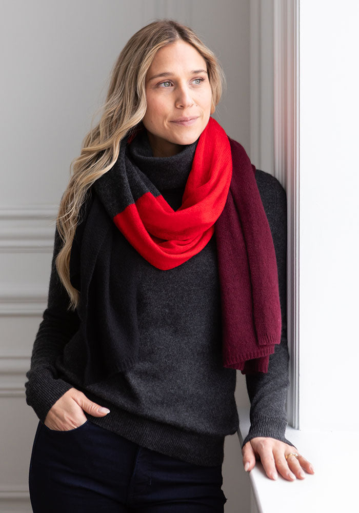 THE EVERYDAY WRAP + SCARF COLOUR BLOCK - RED BLOCK