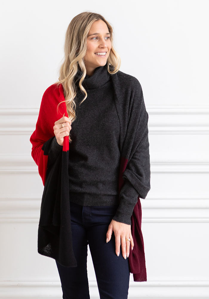 THE EVERYDAY WRAP + SCARF COLOUR BLOCK - RED BLOCK