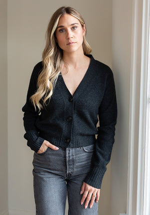 NEW CASHMERE COCOON V-CARDI - CHARCOAL