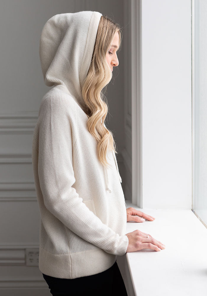 FISHERMAN RIB ZIP HOODY - OPTIC WHITE