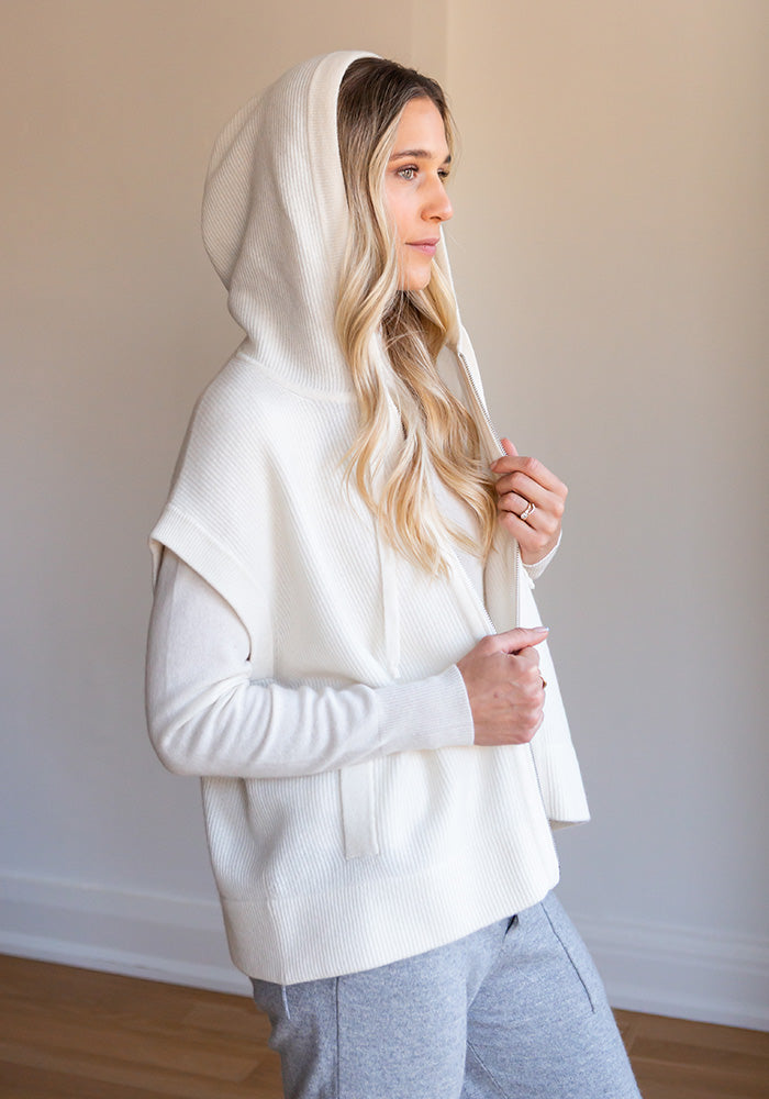 FISHERMAN RIB HOODY VEST - OPTIC WHITE