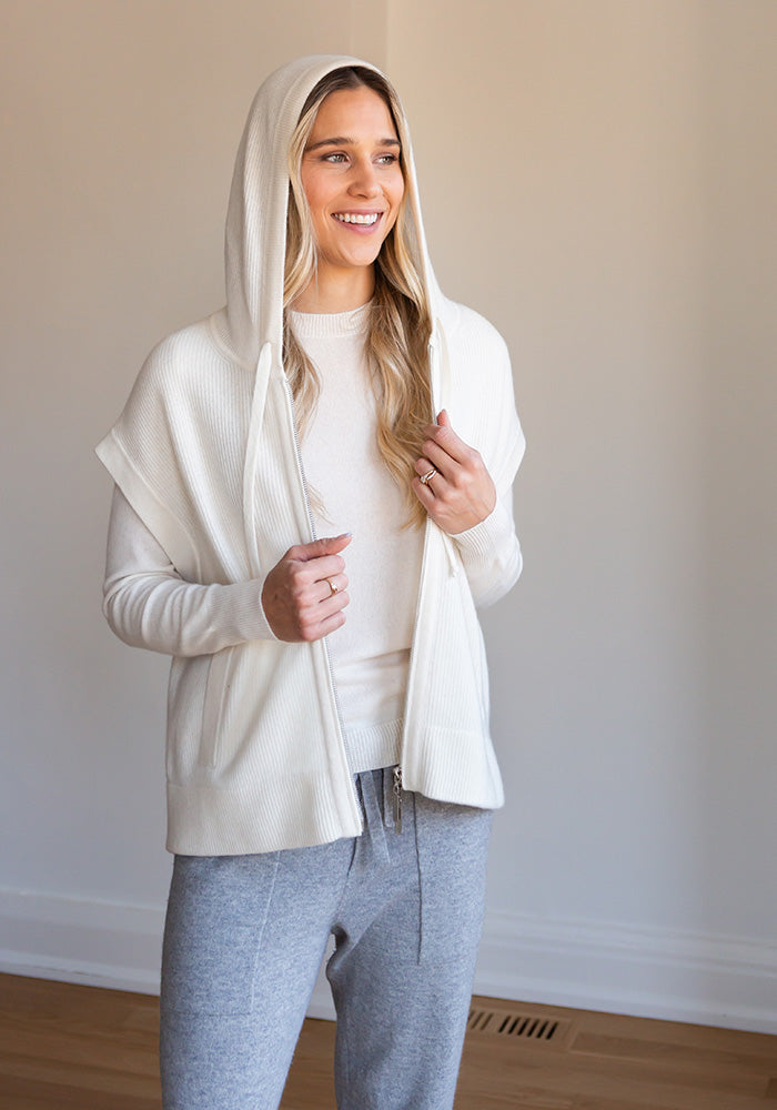 FISHERMAN RIB HOODY VEST - OPTIC WHITE