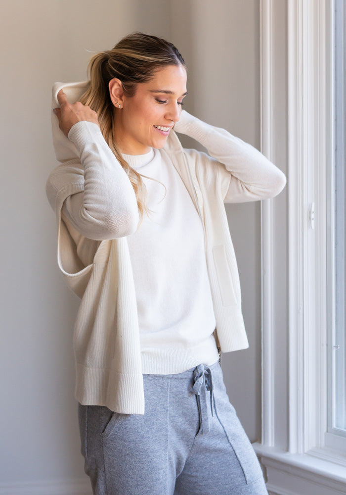 FISHERMAN RIB HOODY VEST - OPTIC WHITE