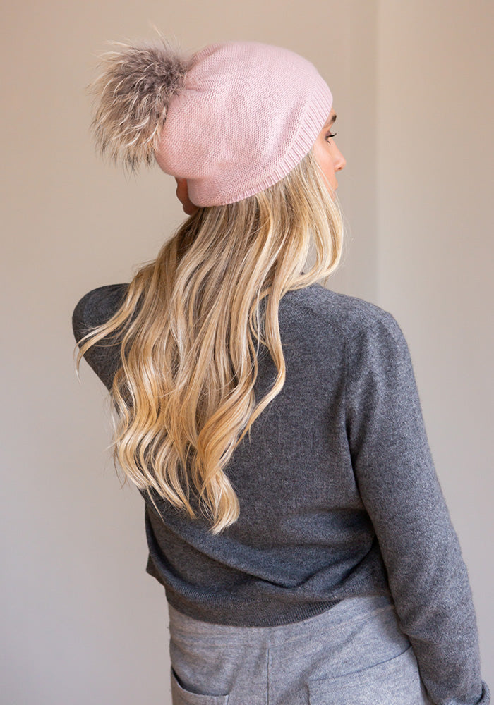 FUR POM POM CASHMERE HAT