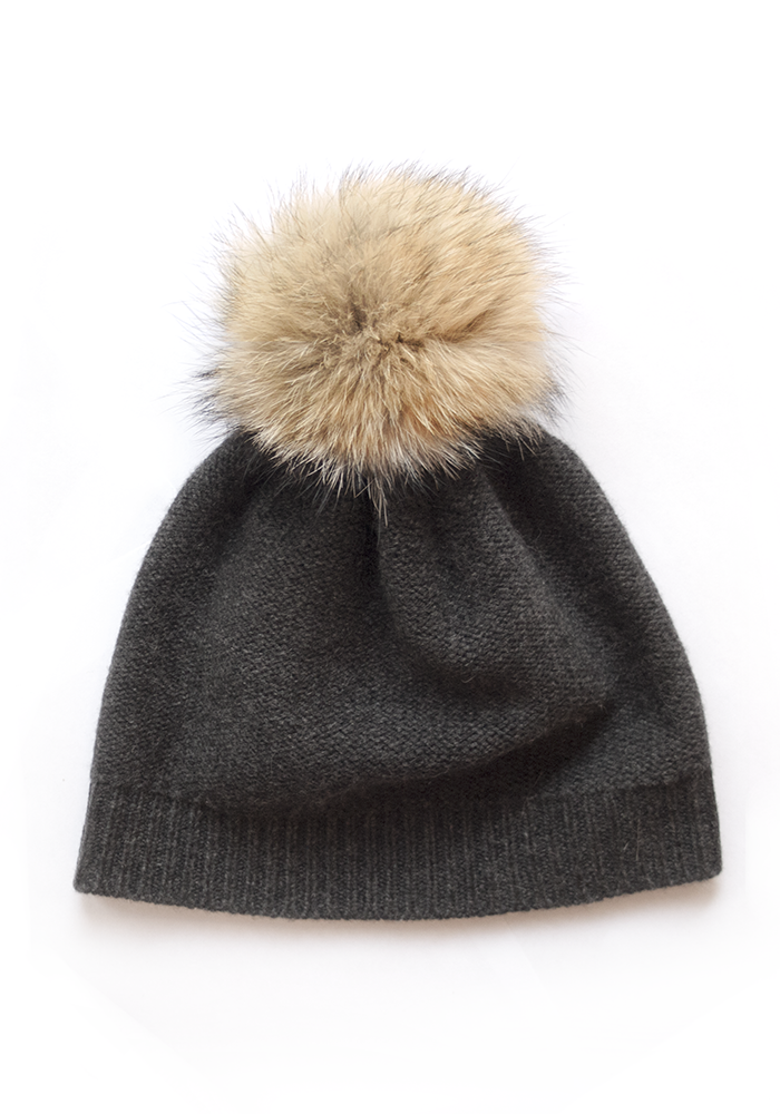 FUR POM POM CASHMERE HAT