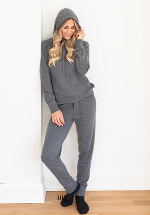 WOMENS CASHMERE JOGGER PANTS - MEDIUM GREY