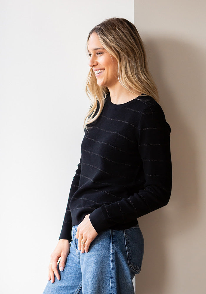 THERMAL LUREX STRIPE CREW - KINROSS - BLACK