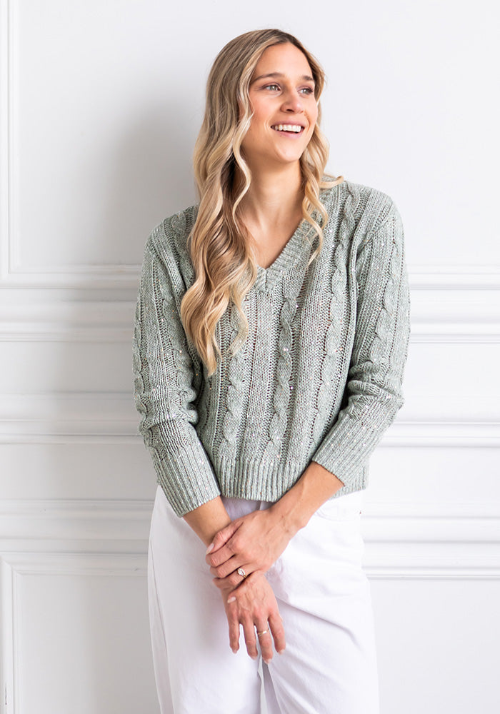 SEQUIN CABLE VEE - KINROSS - FERN