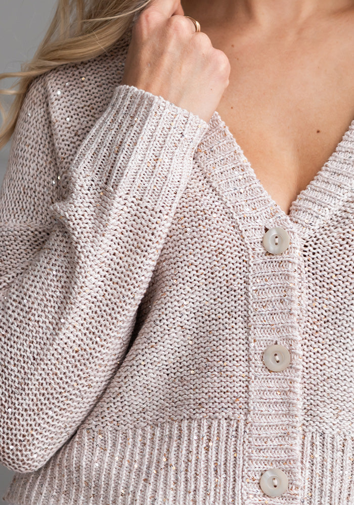 SEQUIN VEE CARDIGAN - KINROSS - STRAW