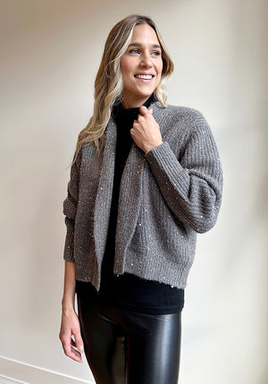 SEQUIN CARDI - KINROSS - PEWTER