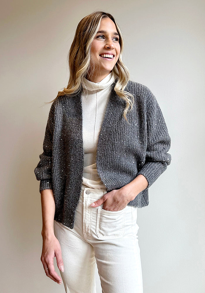 SEQUIN CARDI - KINROSS - PEWTER