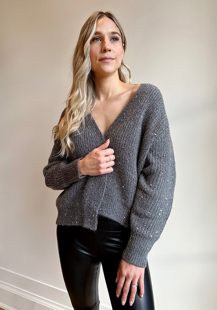 SEQUIN CARDI - KINROSS - PEWTER