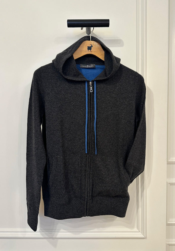 MEN'S CASHMERE ZIP HOODY - CHARCOAL