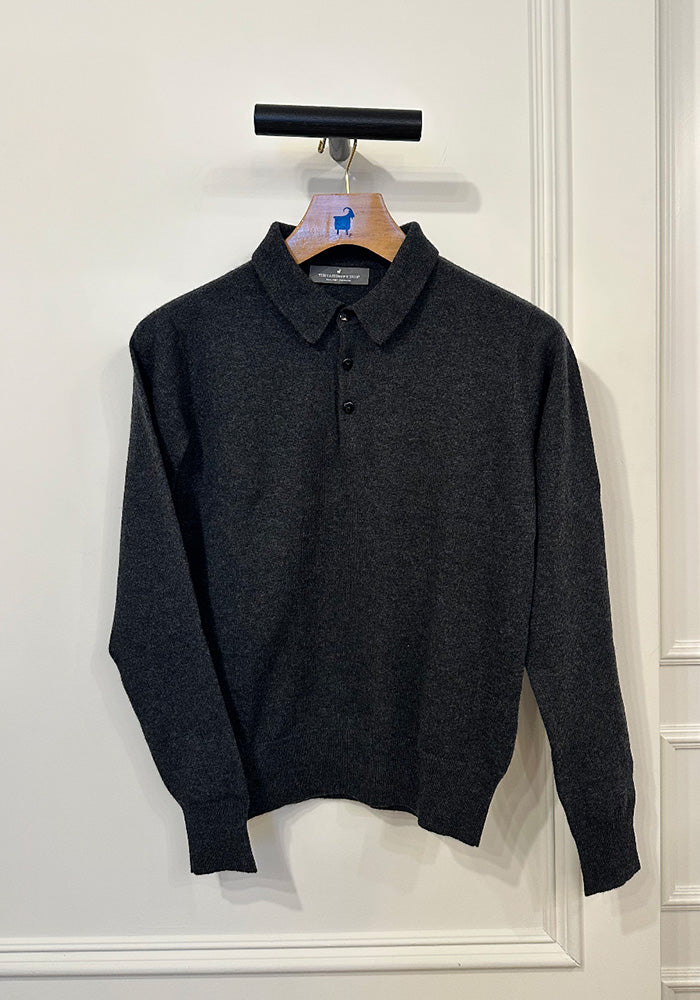 MEN'S BUTTON NECK POLO - CHARCOAL