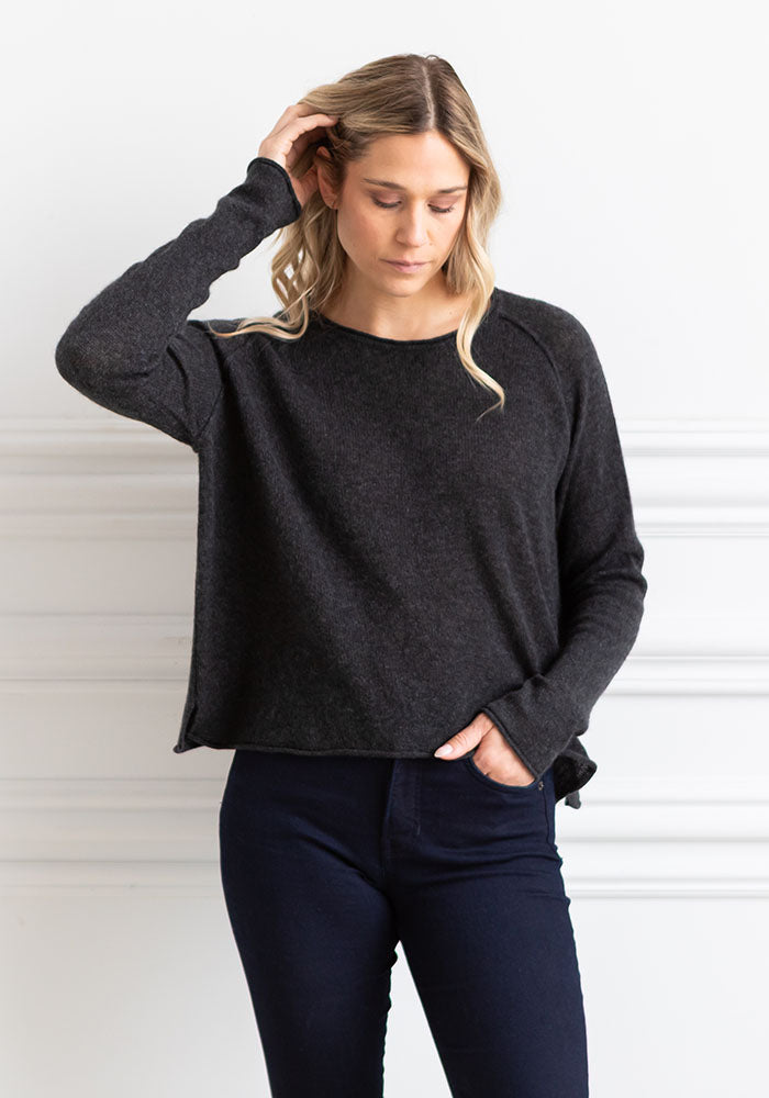 MESH CASHMERE BOYFRIEND CREW - CHARCOAL