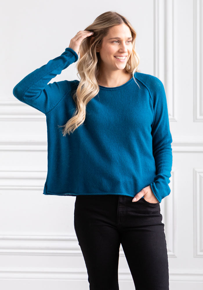 MESH CASHMERE BOYFRIEND CREW - PETROL