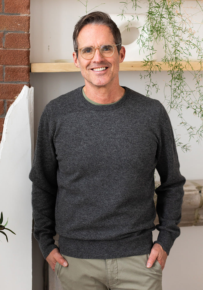 NEW MEN'S CASHMERE ROUND NECK - MEDIUM GREY
