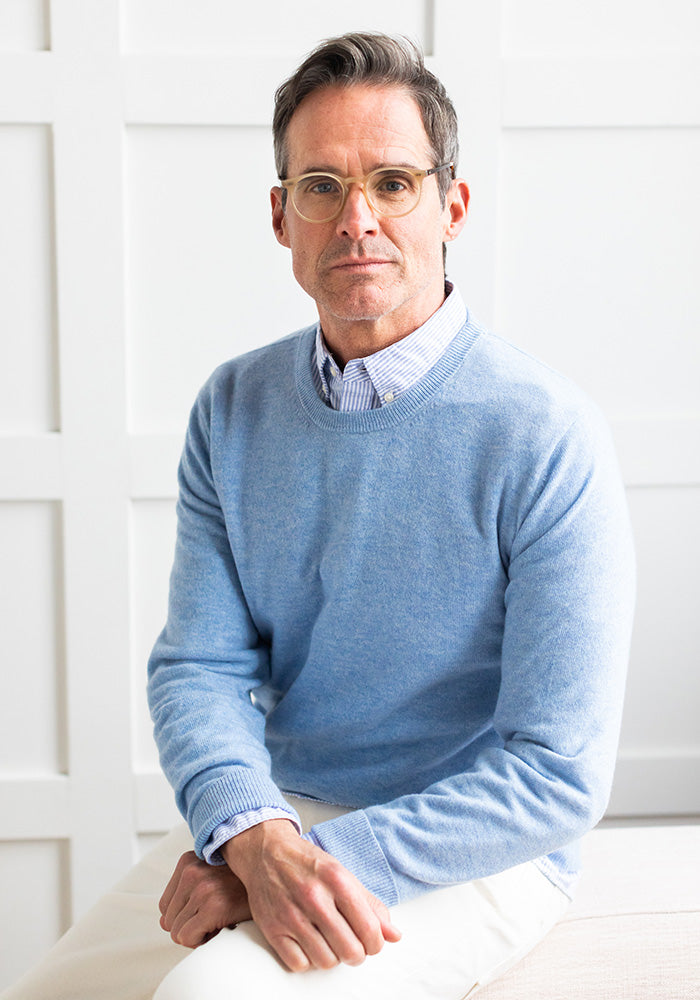 NEW MEN'S CASHMERE ROUND NECK - LIGHT BLUE