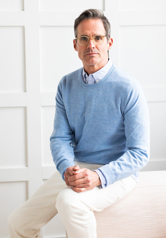 NEW MEN'S CASHMERE ROUND NECK - LIGHT BLUE