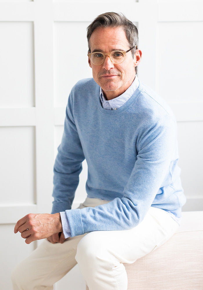 NEW MEN'S CASHMERE ROUND NECK - LIGHT BLUE