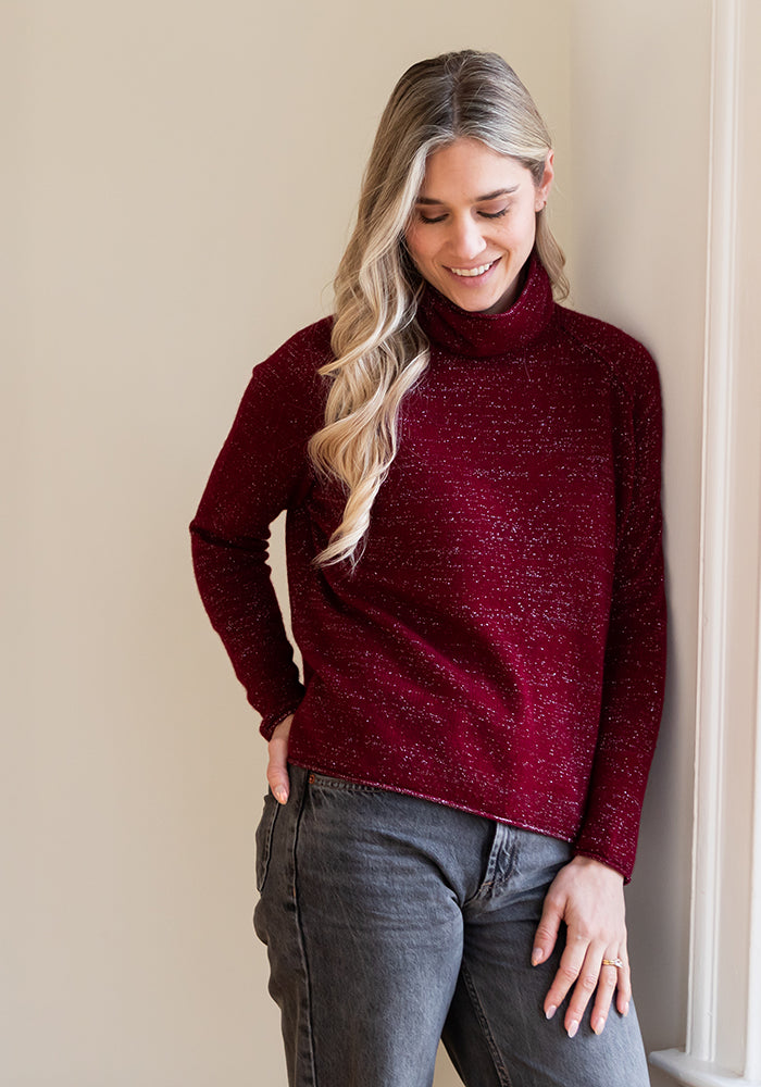 MESH CASHMERE BOYFRIEND COWL - OXBLOOD SPARKLE